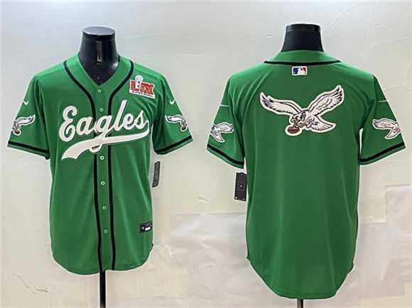 Men%27s Philadelphia Eagles Team Big Logo Green 2025 Super Bowl LIX Patch Stitched Baseball Jersey->philadelphia eagles->NFL Jersey